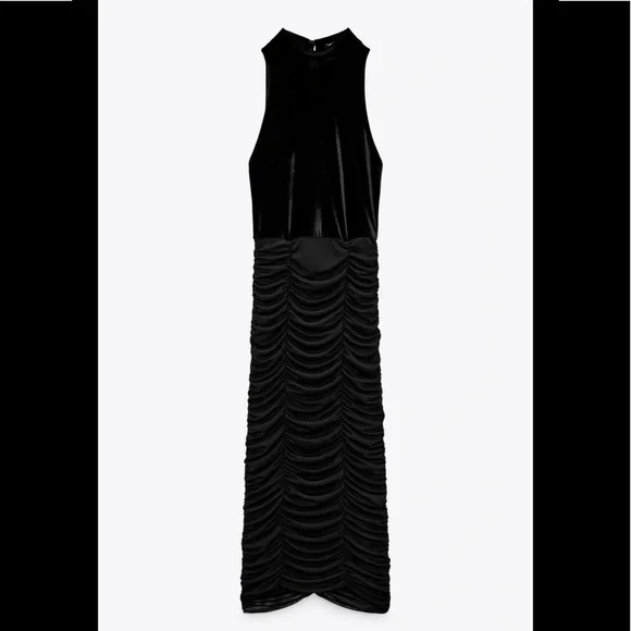 Zara | Dresses | New Zara Combined Velvet Midi Dress Black | Poshmark
